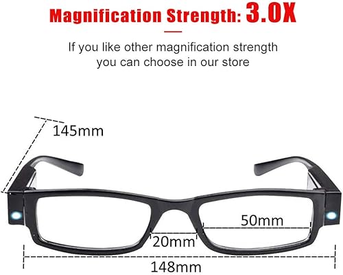 Vista 21 de Gafas de lectura LED brillantes con luces, lentes de lectura, lupa iluminada, para lector nocturno, lentes compactos de marco completo, visión Negro