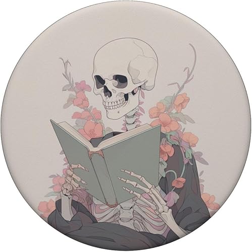 Miniatura 3 de Divertido libro de lectura de esqueleto, diseño gótico pastel, PopSockets, PopGrip intercambiable