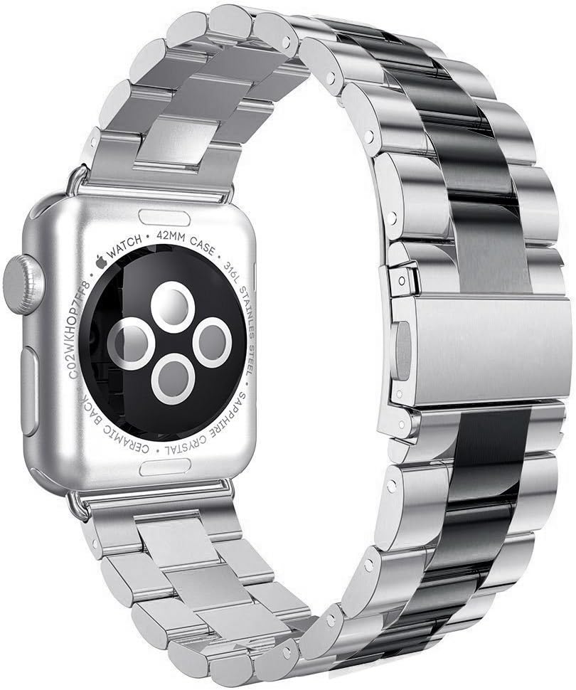 Band Compatible with Apple Watch 38mm 42mm Stainless Steel Wristband Metal Buckle Clasp iWatch 40mm 44mm Strap Bracelet for Apple Watch Series 4/3/2/1 Sports Edition(Silver/Black, 42MM) - Image 3