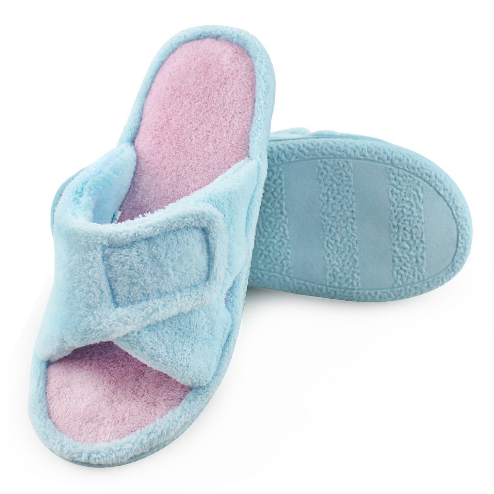 MagtoeHouse Slippers for Women Adjustable Open Toe Slippers - Memory Foam House Indoor Microfiber Terry House Slipper