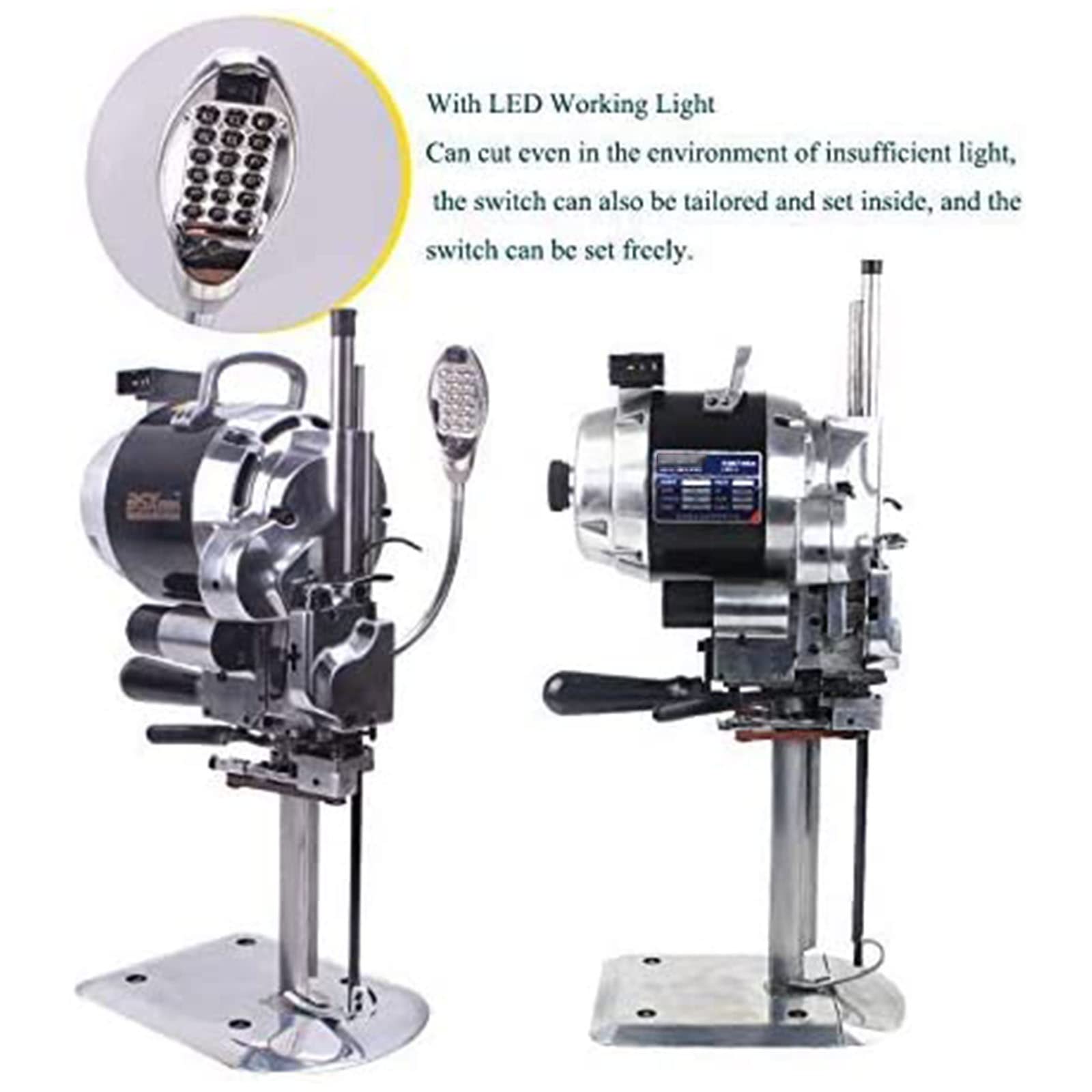Máquina cortadora de tela de 1200 W, máquina cortadora de tela eléctrica con cuchillo recto vertical, con luz LED y función de afilado automático para tela, ropa, papel de cuero, 220 V-13 (220 V 12")