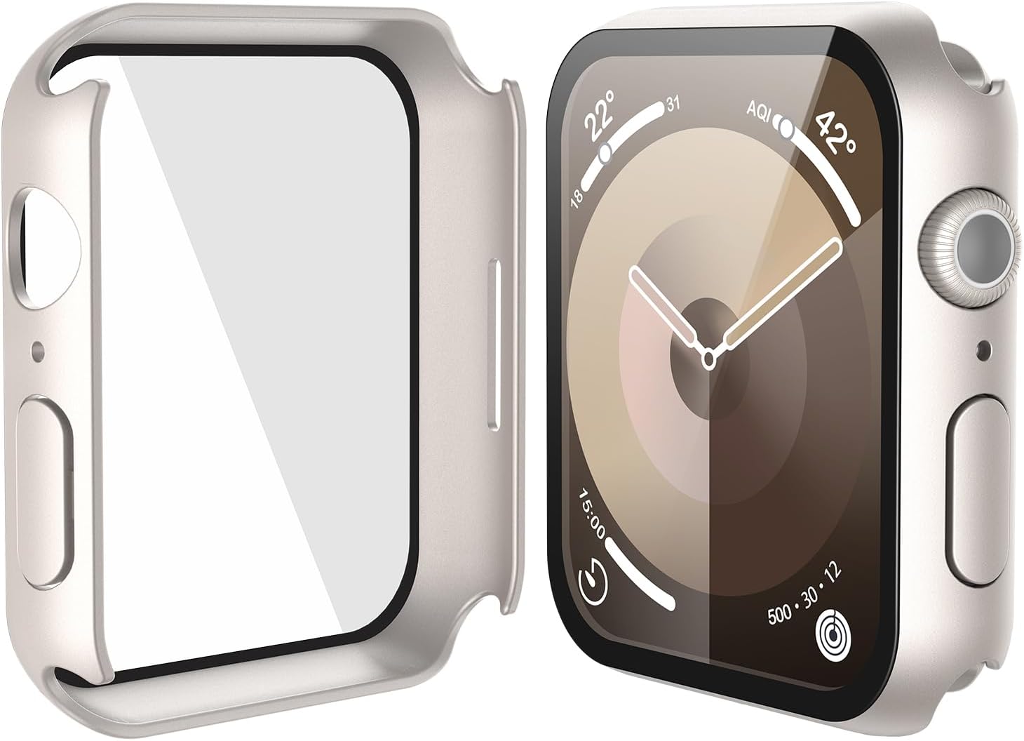 Misxi 2 Pack Hard PC Case with Tempered Glass Screen Protector Compatible with Apple Watch Series 9 Series 8 Series 7 45mm, Anti-Drop Scratch Resistant Lightweight Cover for iWatch, 2 Starlight - Image 5