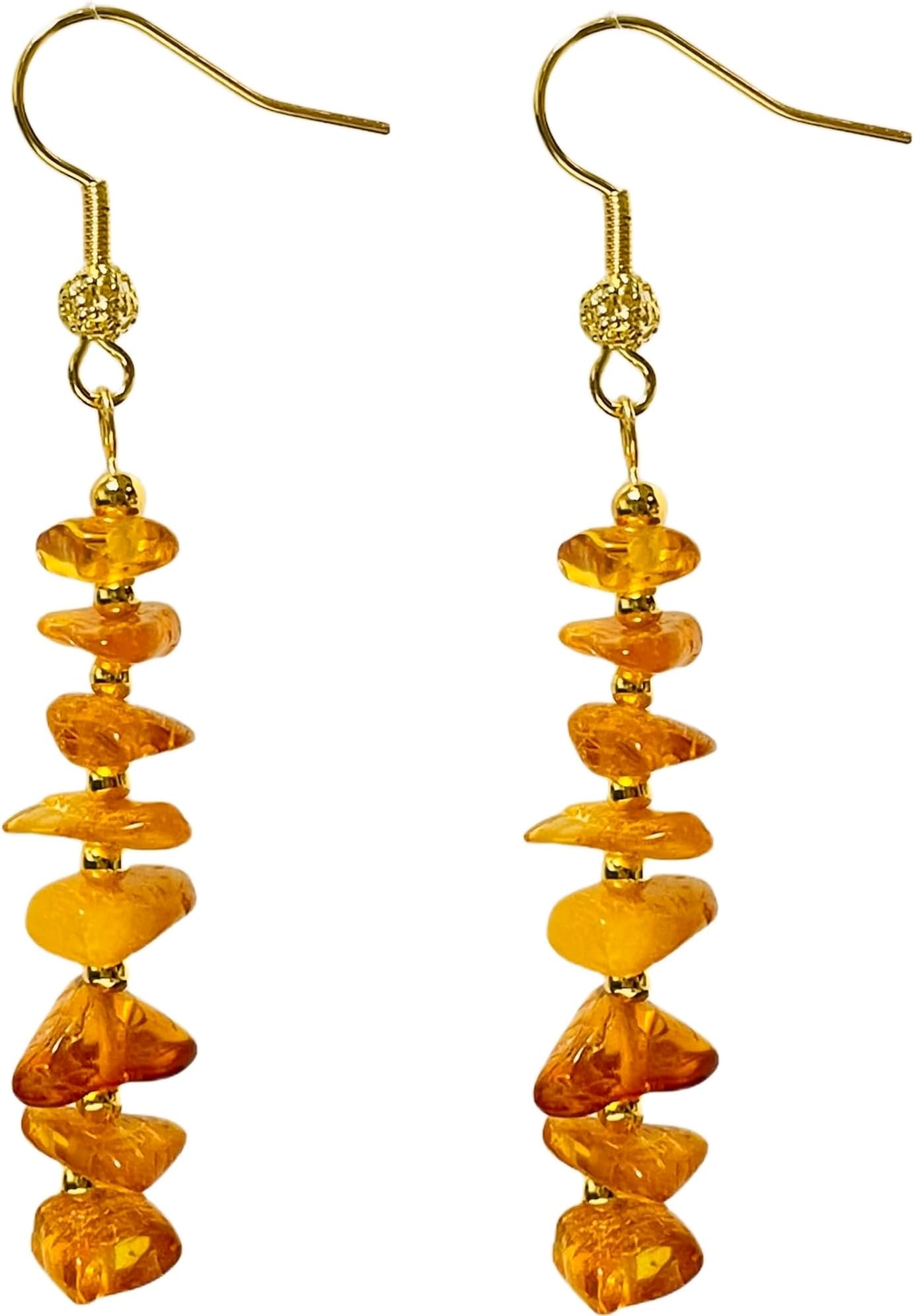 Natural Baltic Amber Earrings for Women, Boho Style Earrings, Long Drop Dangle Earrings, Beaded Earrings