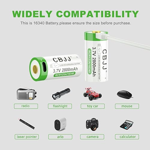 Miniatura 6 de CPZZ 16340 Batería recargable USB Batería de iones de litio 2800mah Baterías USB Micro Puerto (2 unidades)