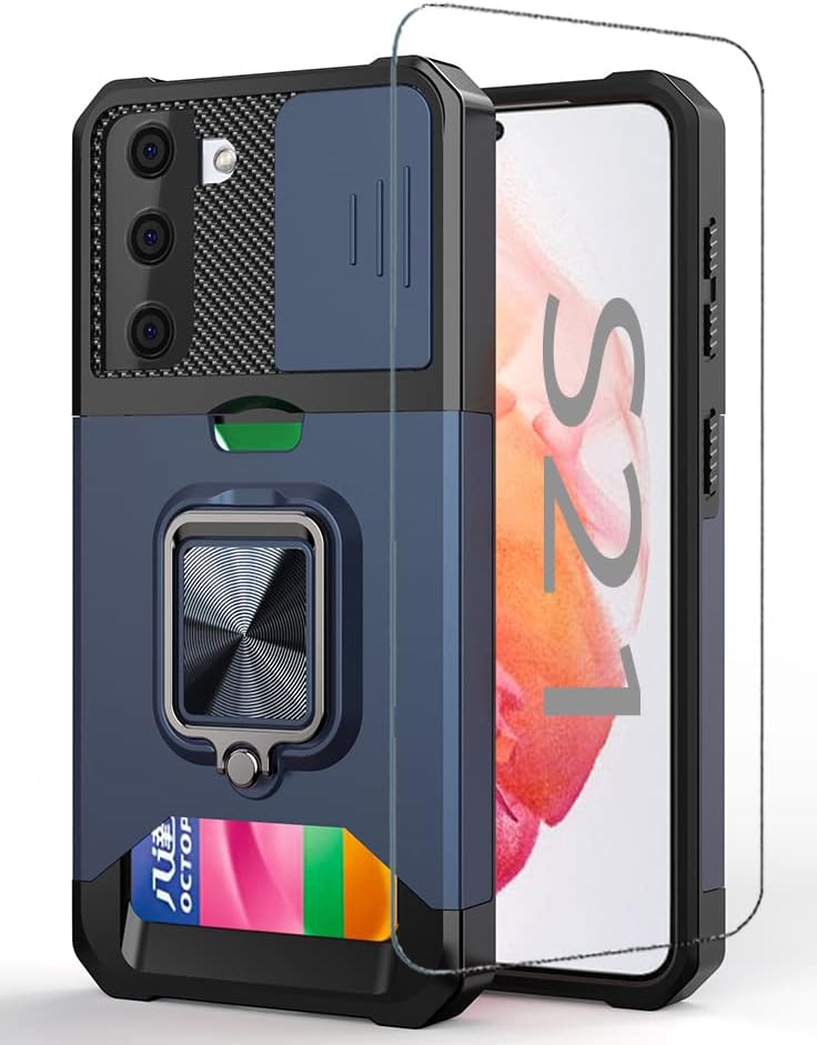 スマホケース Galaxy S21 5g ケース リング カード 耐衝撃 ギャラクシーs21 ガラスフィルム ぎゃらくしーs21ケース ブルー S ｓ ガラス フィルム ２１カード 21s カバー Galaxys21 正規代理店 21 ギャラクシー