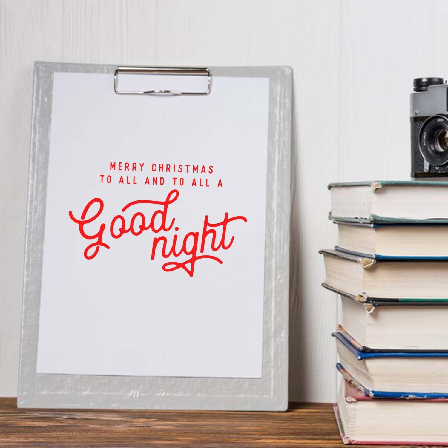Christmas Stamp - Goodnight Wishes Sentiment, Craft with Ink, Standard 1-5/8" Square Wood Handle, Holiday Card Making, Scrapbooking, Festive Greeting Rubber for Crafters, Easy to Use