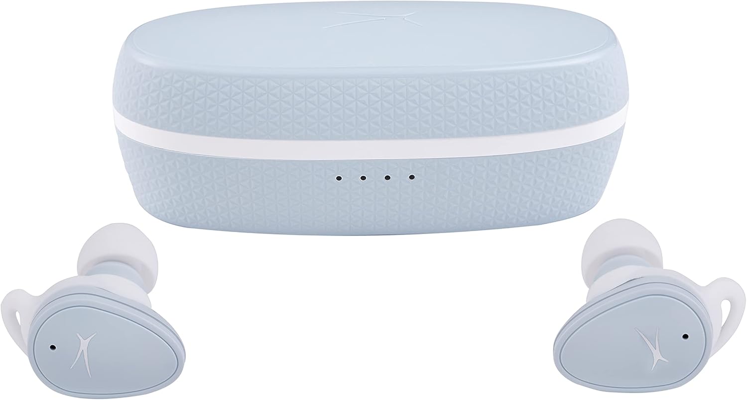 Altec Lansing NanoBuds True Wireless Earbuds with Charging Case, IPX4 Waterproof, Dual Mic, 30 Hours Playtime – Sports in Ear Earphones for iPhone & Android (ICY Blue)