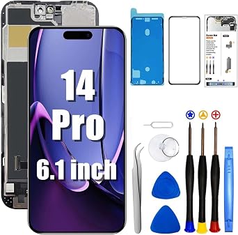 for iPhone 14 Pro Screen Replacement Kit 6.1 inch, Full HD LCD Display 3D Touch Screen Digitizer Full Assembly + Repair Tools, Model A2650, A2889, A2890, A2892
