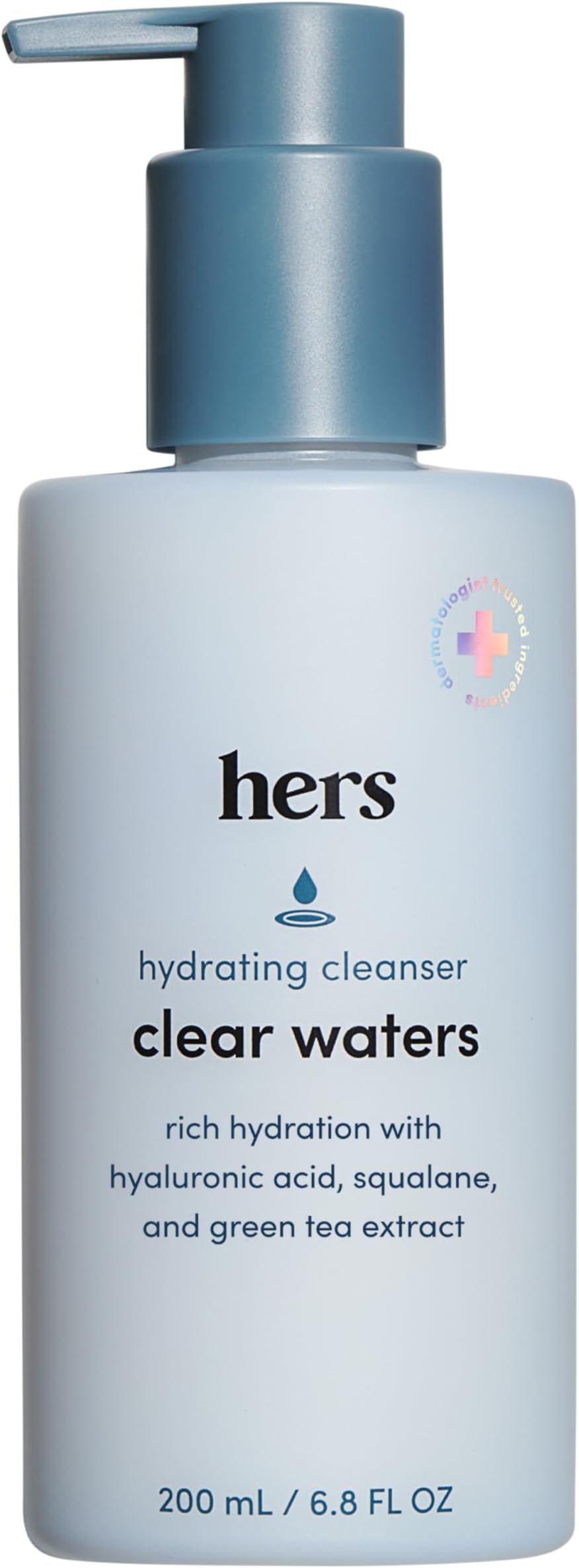 hers Clear Waters Facial Cleanser - Hyaluronic Acid, Squalane, & Green Tea Extract - Hydrating Face Wash for All Skin Types - pH Balanced & Paraben-Free - 6.8 Fl Oz