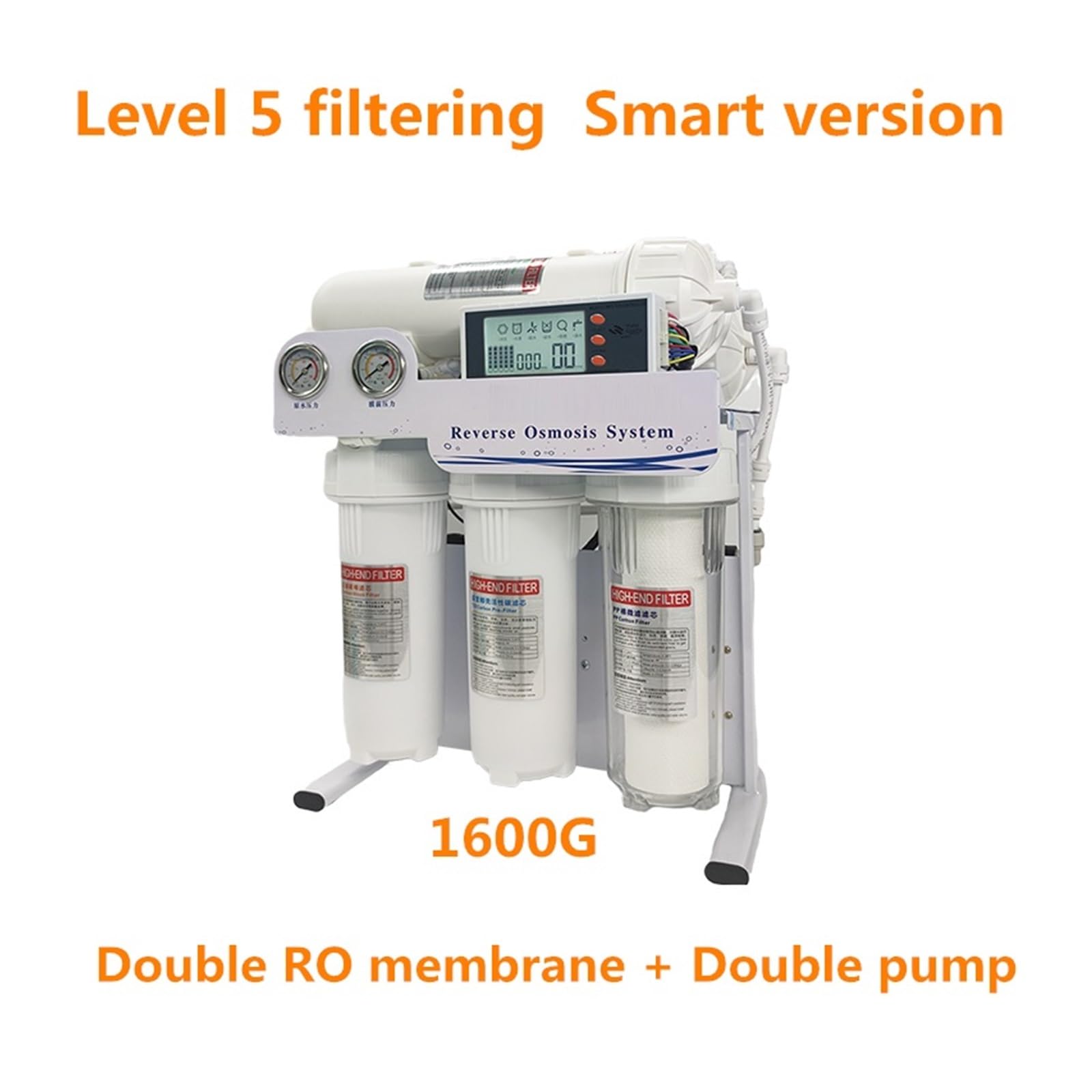 Filtre Osmose Inverse, Système d'osmose inverse RO de filtrage de niveau 5 de 800/1200/1600 Gpd, système de filtre d'aquarium de système de filtre, purificateur d'eau automatique intelligent(1600G)
