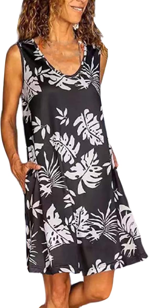 Abiti estivi da donna 2022 partito lungo senza maniche casual prendisole stampa T floreale Swing