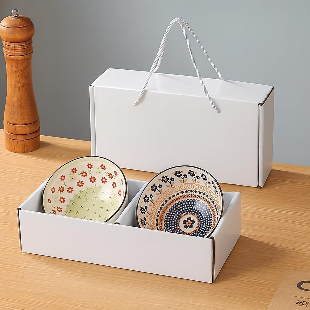 Premium Multicolor Porcelain Bowl Set | Colourful Ceramic Serving Bowls for Cereal, Rice, Dal, Salad, Snacks & Desserts | Elegant Kitchen Decor & Gift Set (Pack of 2)