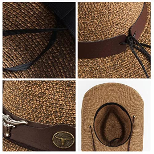 Kids Cowboy Hats For Boys Casual Dress Up Hat with Wind Lanyard Brown