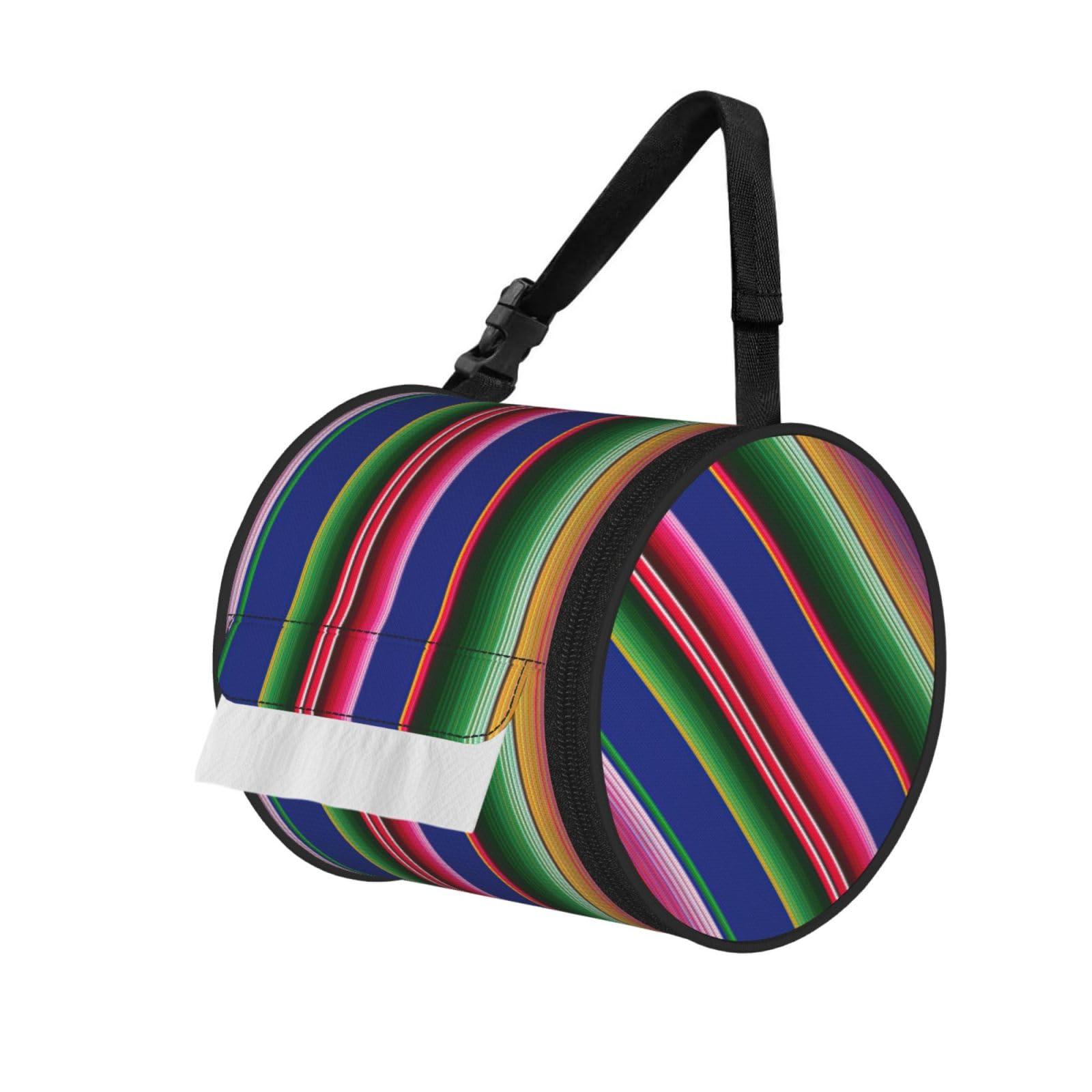 Colorful Mexican Stripes Printed Roll Paper Carrier Bag, Foldable Oxford Cloth Tissue Case for Camping Hiking Backpack