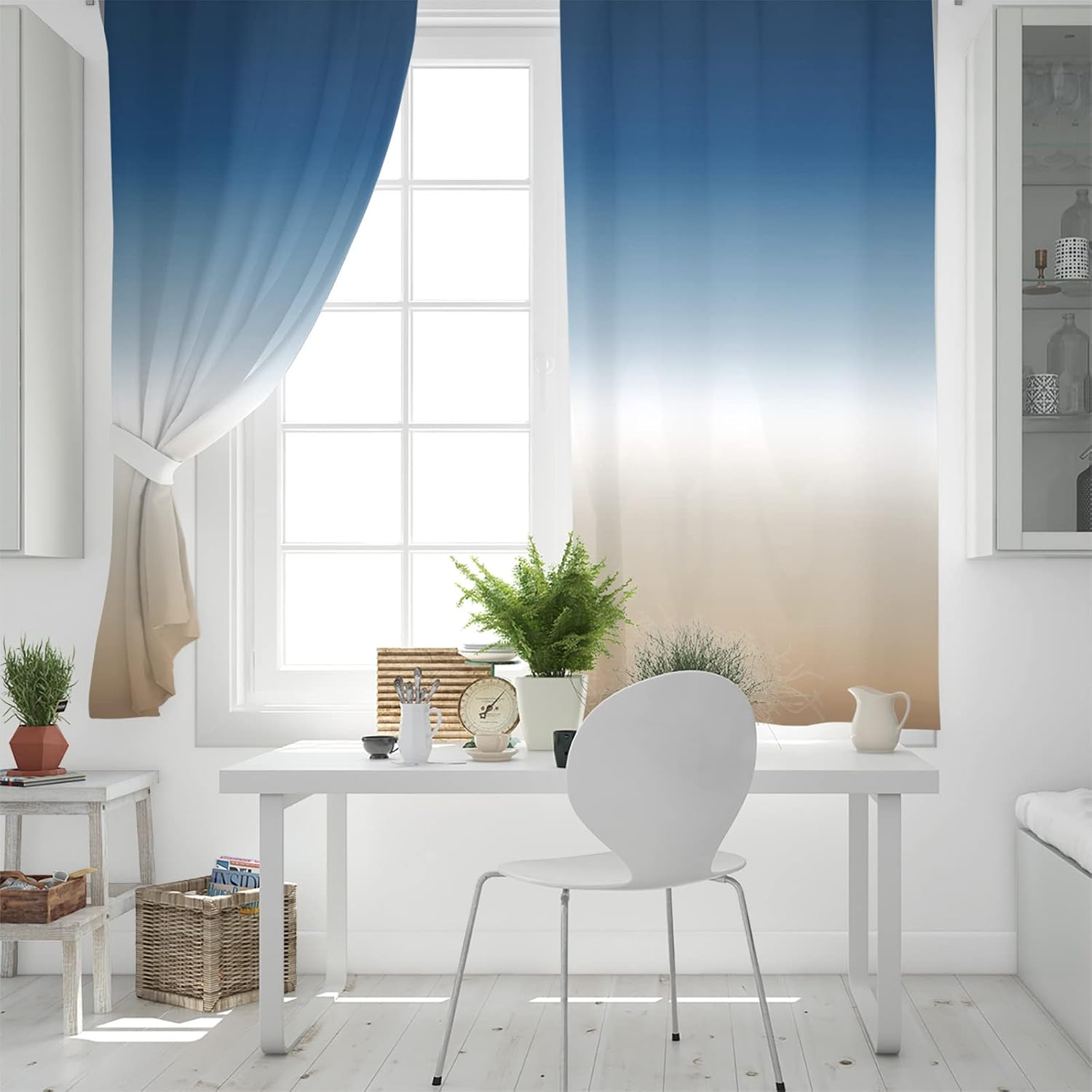 Blackout Curtains 39 inches Long 2 Panels Set, Blue Khaki Gradient Room Darkening Curtains Grommet Thermal Insulated Window Drapes for Living Room Bedroom Decor
