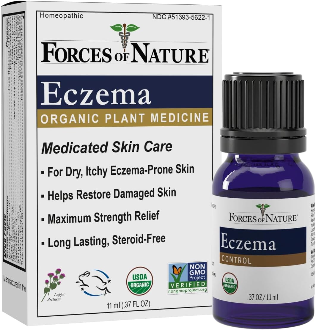 Forces of Nature Eczema Control, Sensitive, Dry and Itchy Skin Relief, Steroid-Free Skin Care for Flare-Ups, Eczema Treatment for Adults, Organic Homeopathic Medicine, Fast-Acting, 1 FL OZ