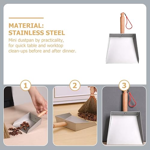 Miniatura 3 de LIFKOME Molde de acero inoxidable resistente mini recogedor de escritorio con mango cómodo para el hogar, producto de limpieza de sartenes de metal