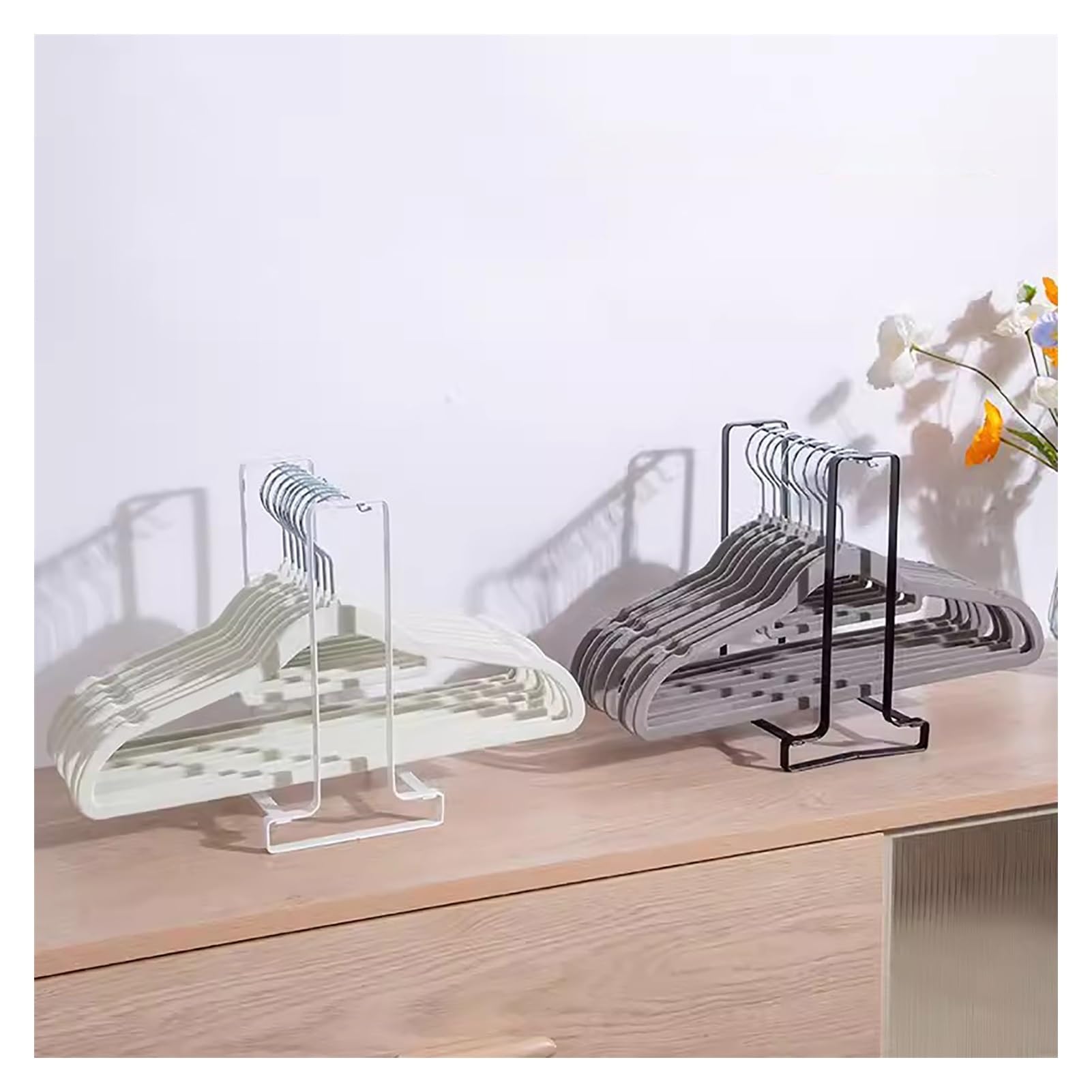 KLYDBMYT Desktop Hanger Organizer Stacker,Clothing Hanger Storage,Clothes Hanger Storage Stand,Clothes Hanger Organizer Rack for Closet Laundry Room(Color:White+black)