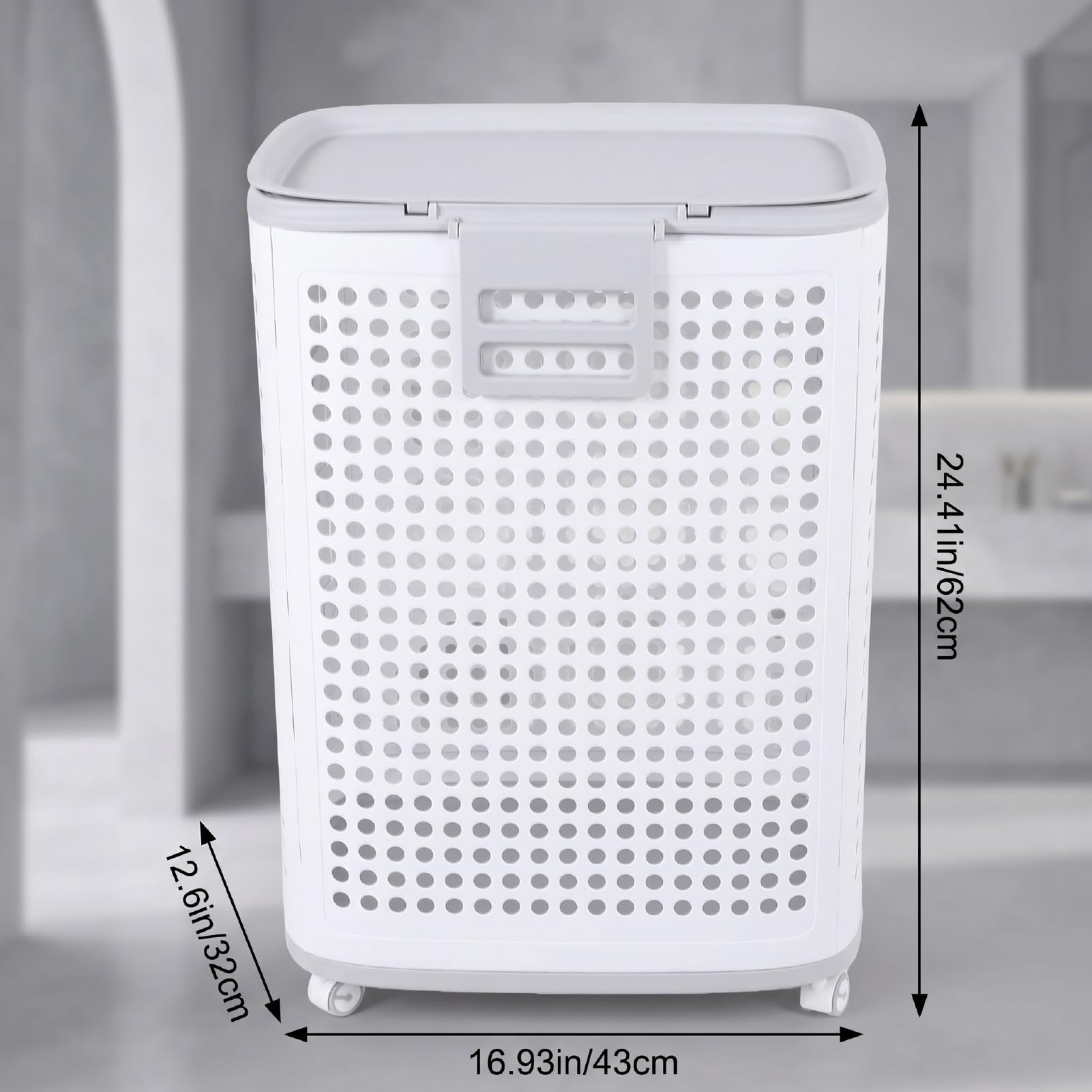 Sxhlseller Cesto per Biancheria con Ruote da 19,8 Galloni con Coperchio |Cestino Porta Abiti Portatile con Rotelle per Riporre gli Oggetti in Bagno, in Dormitorio, per Camera da Letto
