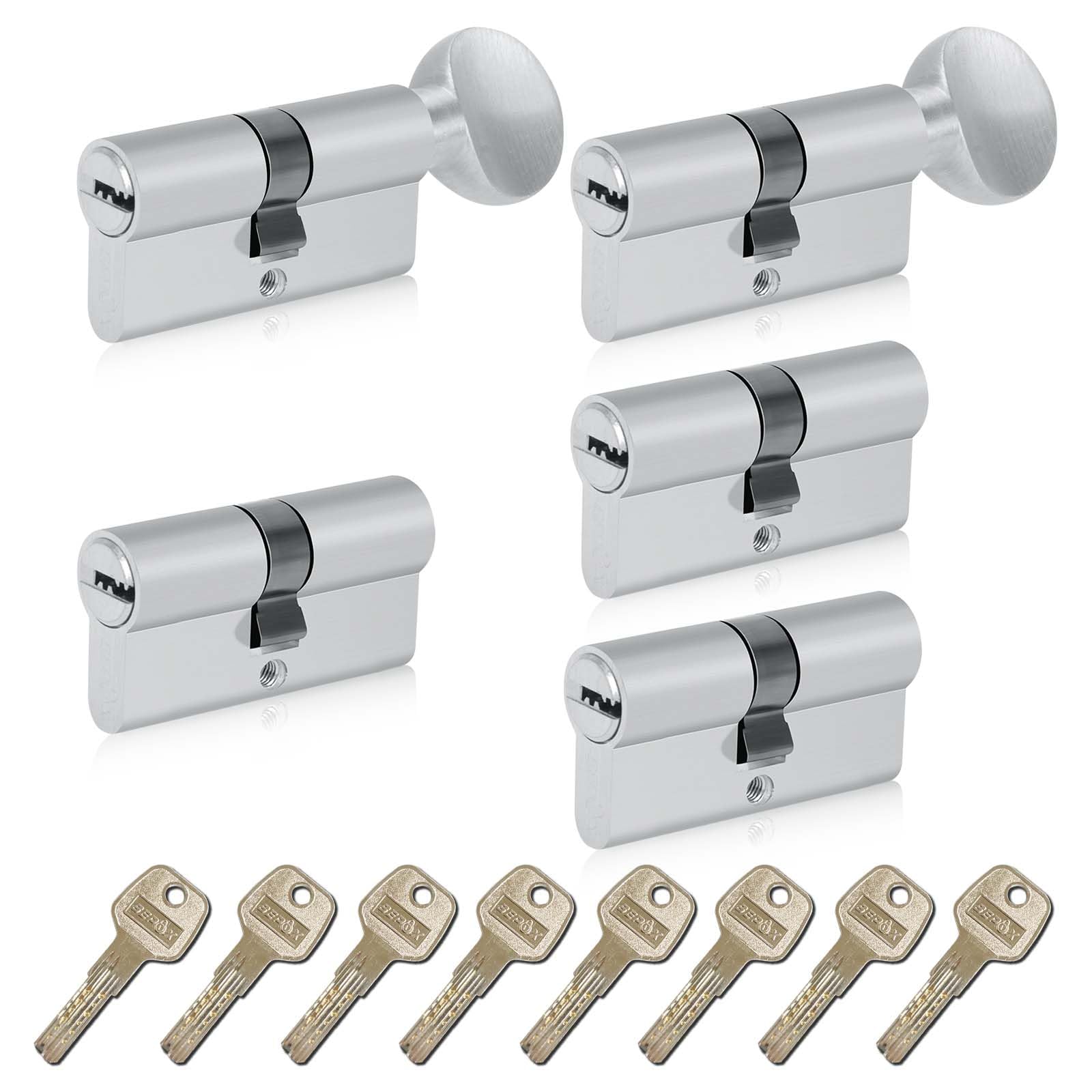 SEPOX Euro Cylinders Lock Set 3 Double + 2 Thumb-Turn Cylinders (Keyed Alike), 60mm(30/30),High Security 6 Pin, Alloy Casing Brass core Anti-Drill Anti-Pick Door Barrel for Home,Office