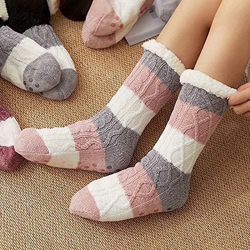 Meias Femininas, Andoer Meias Quentes Femininas Meias Antiderrapantes Listras Inverno Macio Fofinho