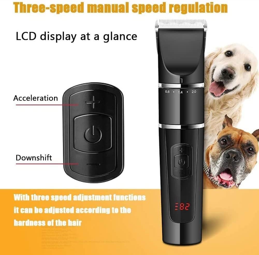 Low Noise Cat and Dog Clippers, Rechargeable Cordless Pet Clippers Grooming Kit, 3 Speed Professional Animal Clippers Pet Grooming Kit with LCD Display