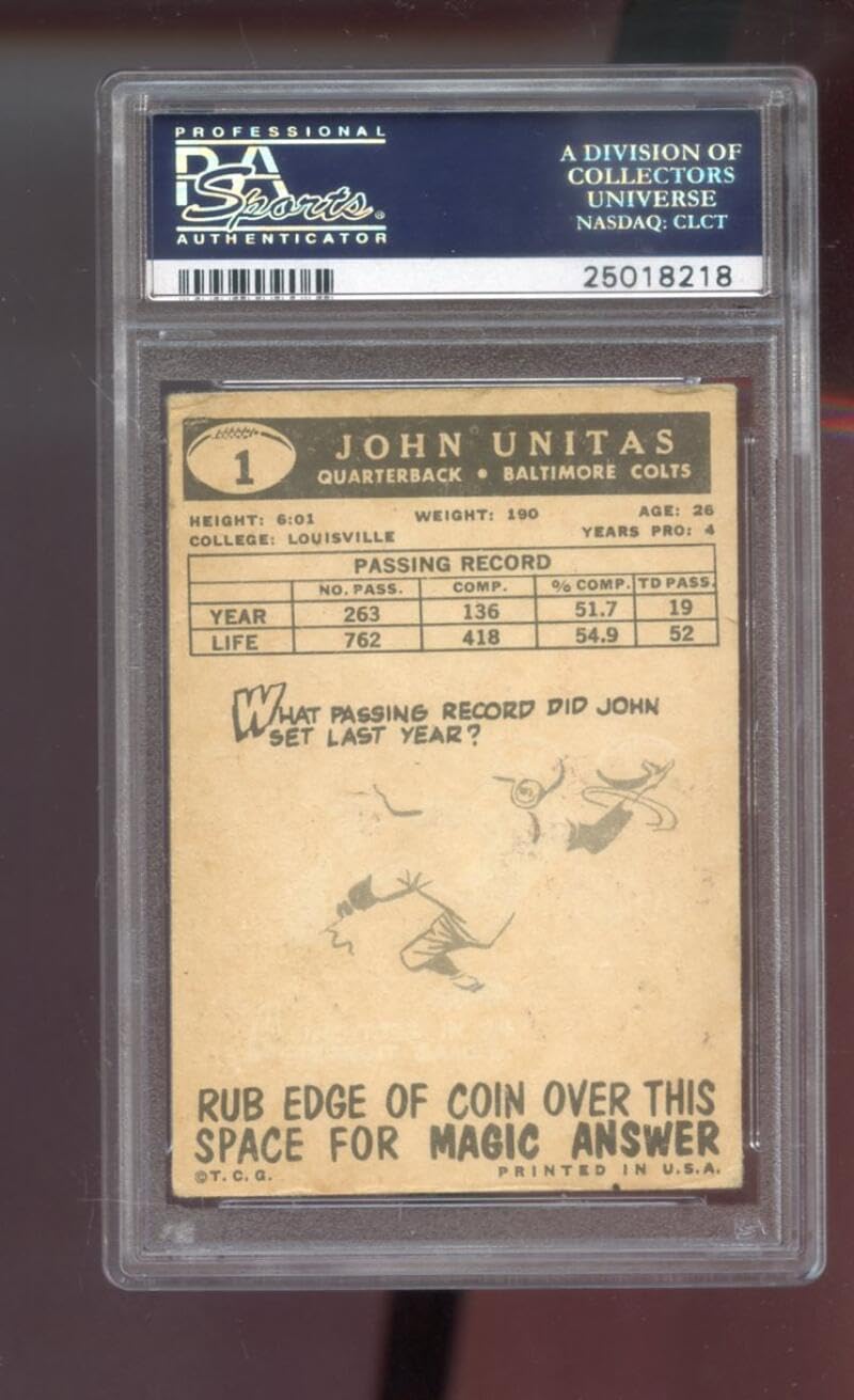 1959 Topps #1 Johnny Unitas John Unitas PSA 2 Graded Football Card NFL Baltimore Colts