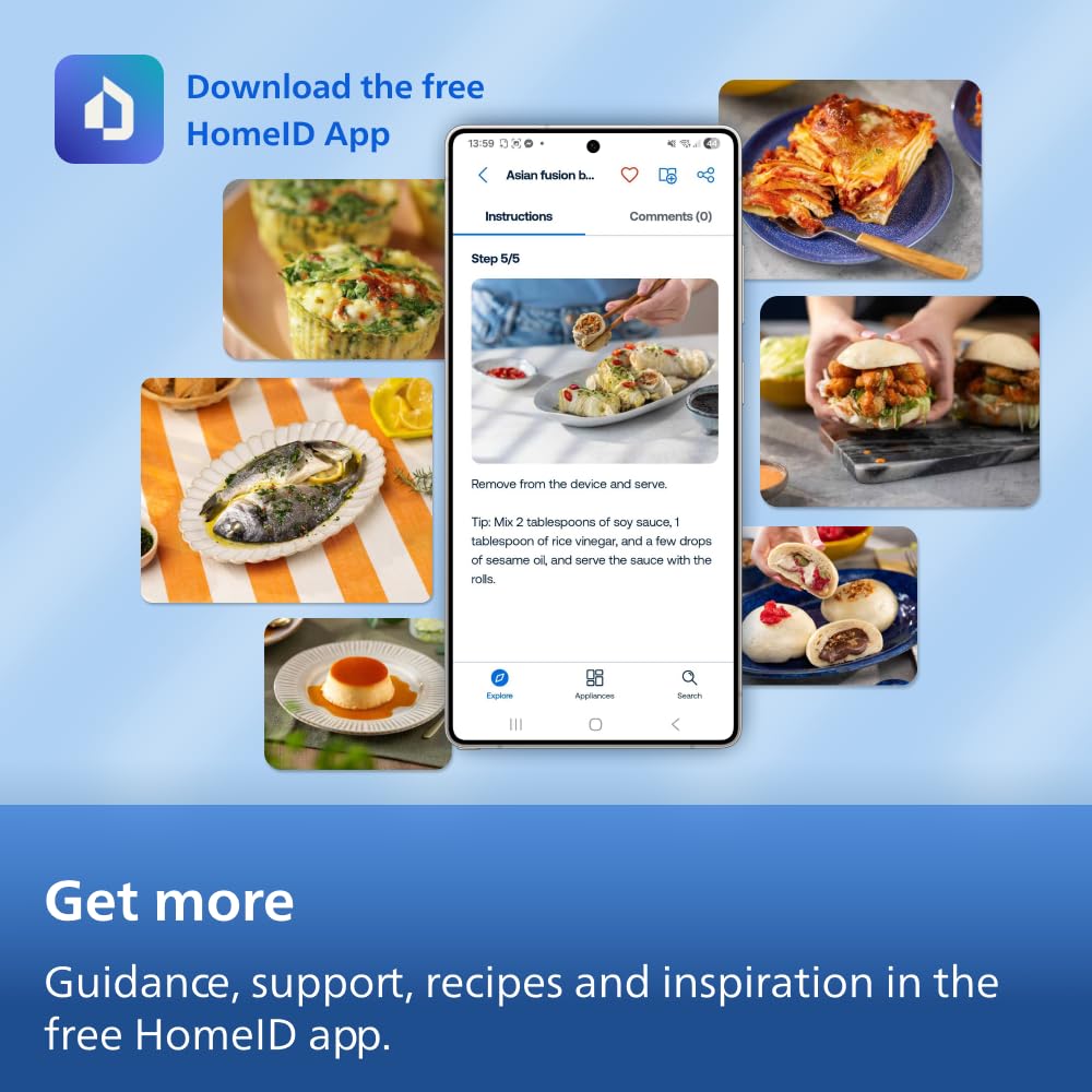 Philips Airfryer 5000 Series Megabasket with Steam - Unique Steamfry, Steam & Airfry - 28 Ways to Cook; 9,5L in Megabasket or 3L + 6L Dual Basket, RapidAir Plus Technology, Auto SteamClean (NA565/92) — view 13