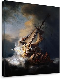 Niwo ART - The Storm On The Sea Of Galilee, World's Most Famous Paintings Series, Canvas Wall Art Home Decor, Gallery Wrapped, Stretched, Framed Ready to Hang (20"x16"x1.5")
