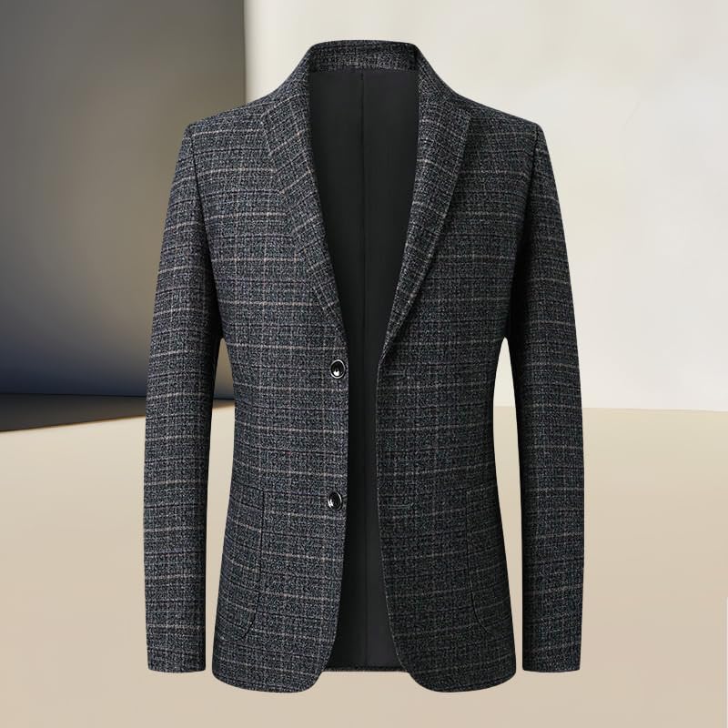 Men's Spring Casual Slim Fit Business Plaid Blazer Jacket