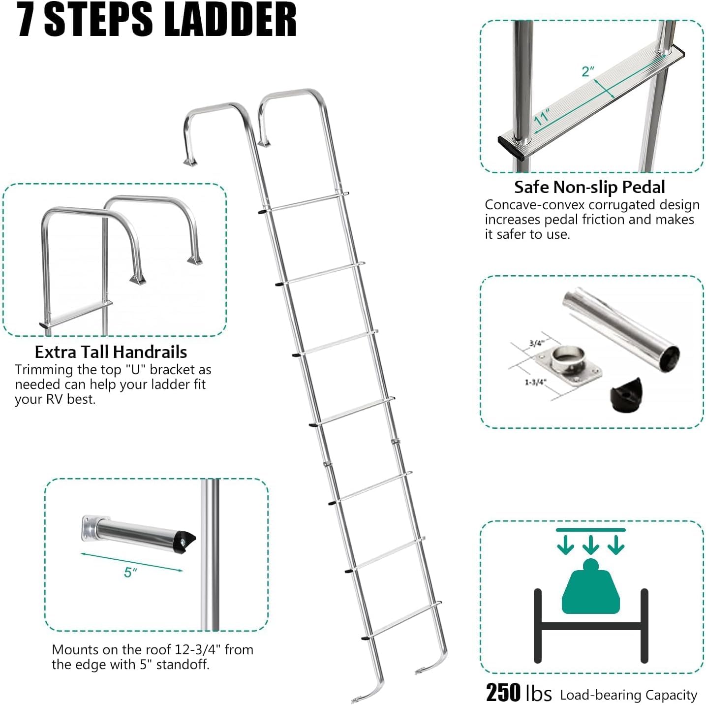 Snapklik.com : Universal Exterior RV Ladder, 7.6FT-8.4FT Aluminum ...