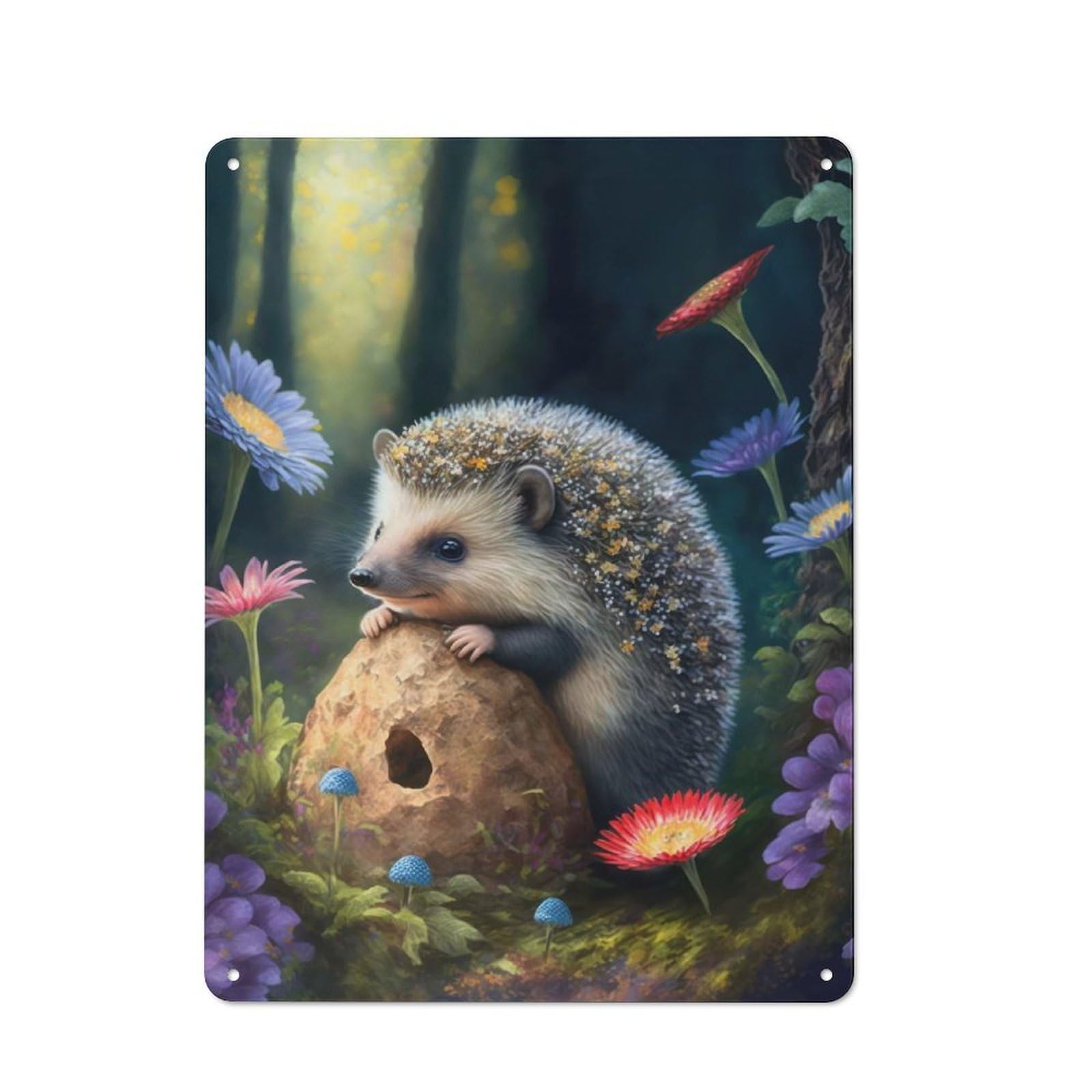 Junmoney Style-3 For Hobby Room Or Studio, Little Hedgehog Rustic Tin Wall Plaque 40X30cm, For Vintage Wall Decor Fans, For Metal Sign Collectors