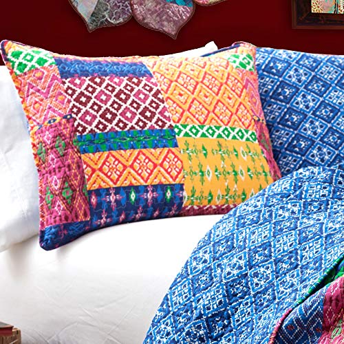 Lush Decor Misha Quilt | Patchwork Bohemian Reversible Print Pattern 3 Piece Bedding Set - King - Fuschia And Blue #TOP2