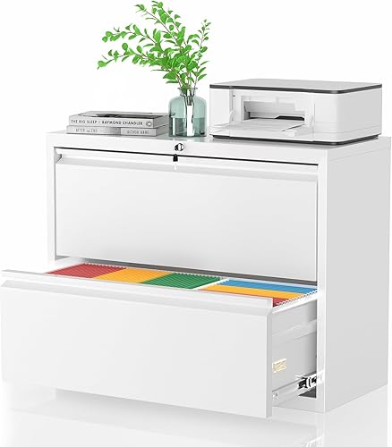 Pataku Archivador lateral, archivador de 2 cajones con cerradura, archivadores blancos para oficina en casa, archivador de metal para colgar