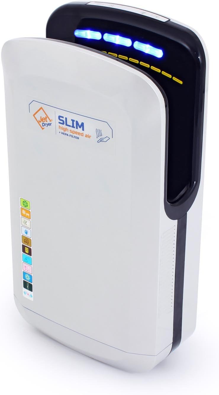 Hand Dryer Automatic Electric High Speed Jet Air Sensor Commercial Wall Mounted, Dry Floor System For Toilets And Bathrooms, Silver - JET DRYER SLIM