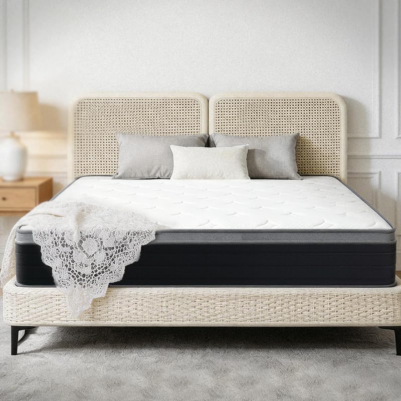 Queen Mattress, 10 Inch 60x80 Inch Pocketed Coil Mattress, Boxed Soft Sleeping Mattress, Noise-Free Supportive Queen Size Bed Mattress for Indoor Household Use