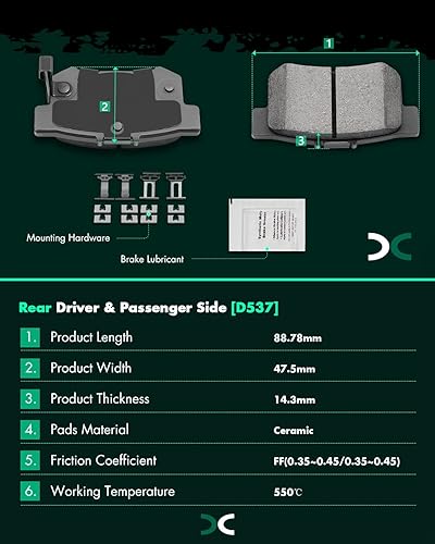 Miniatura 3 de SCITOO Juego de pastillas de freno de cerámica traseras D537 para Acura CLCSXELILXIntegraRSXTLTSXVigor, para Honda CivicAccordPreludeS2000, para