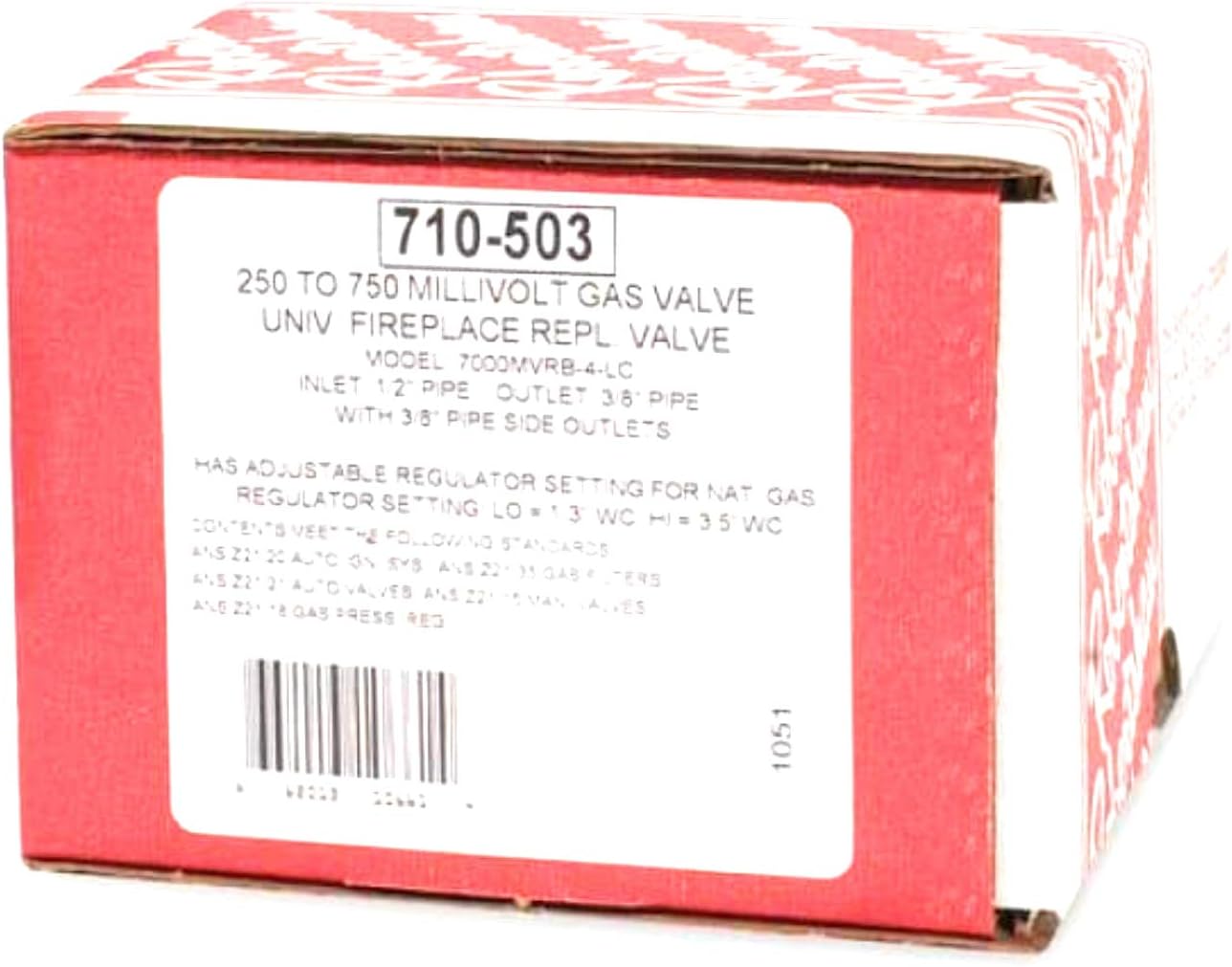 Fireplace Valve 710-503 Millivolt Snap Acting Low Profile Combo Gas Valve 1/2" X 3/8" Compatible Robertshaw FCP710-503
