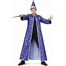 Blue Wizard Cloak with Stars Adult Magician Cape Cloak Wizard Hat Cloak Magic Wand Halloween Costume Suit