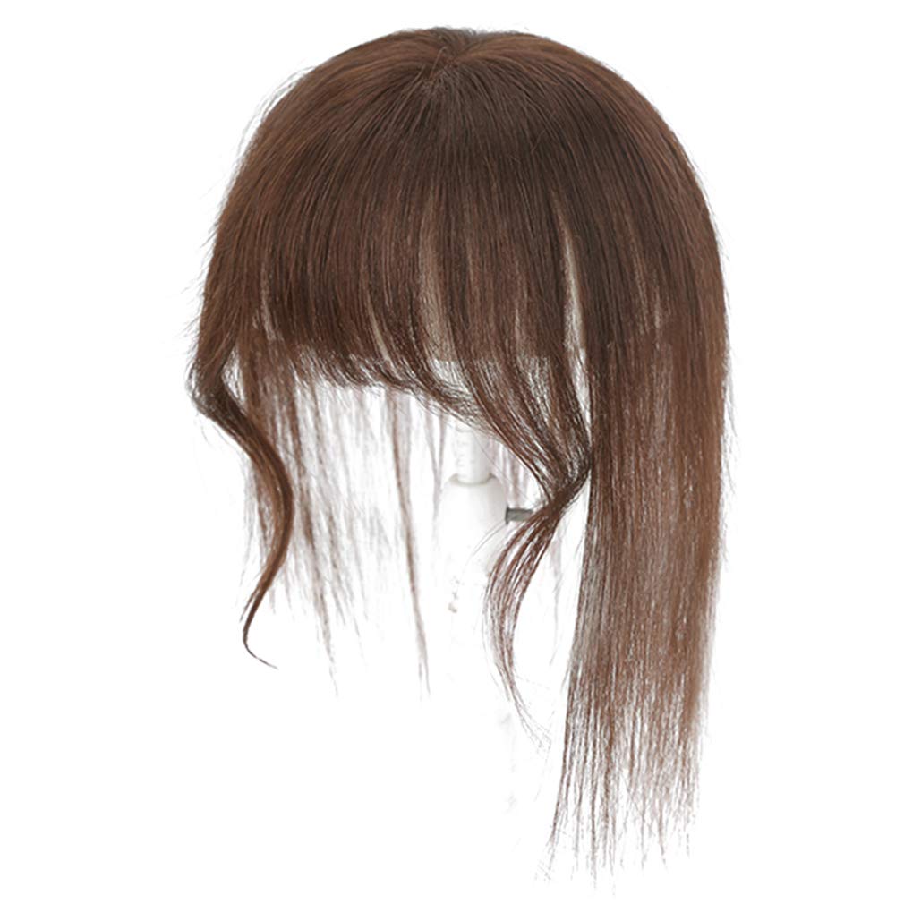 3D Bang Crown Topper Airy Bangs Hairpiece with Wavy Side Temple for Women, 8" Light Brown