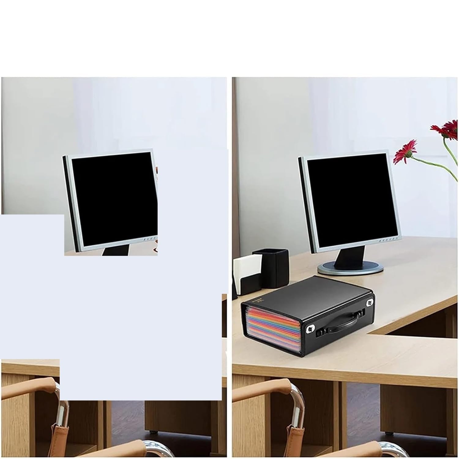 Organizador de archivos en acordeón de plástico, Organizador de archivos acordeón plástico, 24 bolsillos, negro, 330x100x250mm