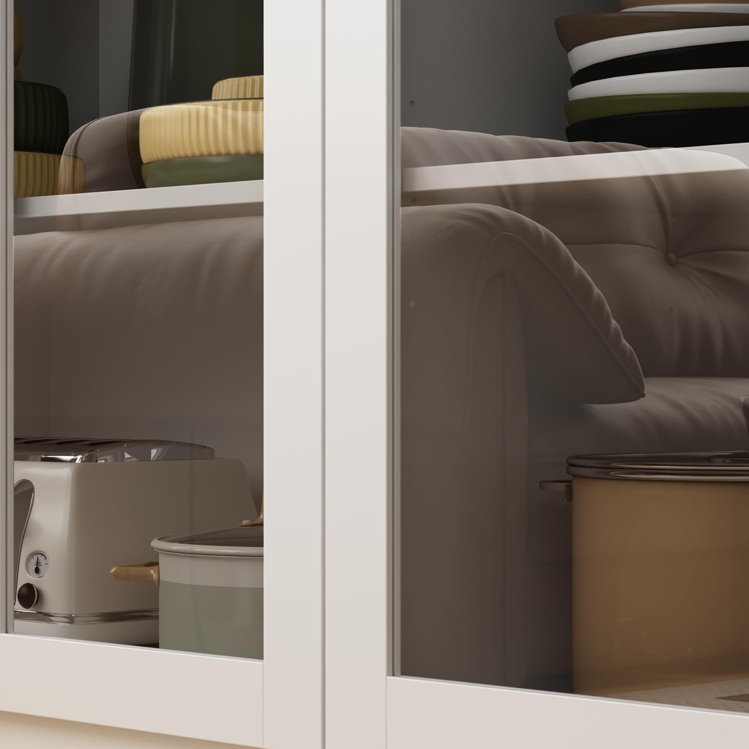 Hitow 78.7" Tall Curio Cabinet with 5-Tier Shelf, Large Display Bookshelf with 6 Acrylic Glass Doors, Liquor Cabinet for Home Office Kitchen Garage, White 47.2" W