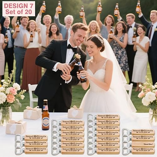 Vista 12 de Personalized Bottle Openers, Wooden Custom Couple's Names & Date Openers for Wedding Gift, Idea Gifts for Wedding (Set of 6)