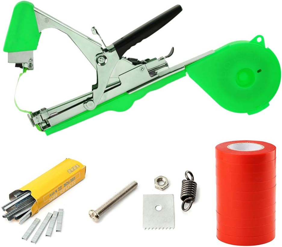 Aozzy Vineyard Tools Garden Vine Tying Tape Plant Tying Machines Agriculture Tapener Hand Tying Machines Fix the Vine Plants such as Tomatos,Cucumbers, ect 10 Rolls Tape+1 Staples +Tying Tool