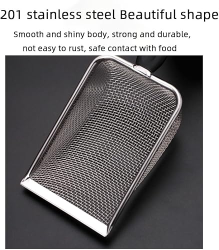 Miniatura 8 de HLMOptimo Cuchara de arena para gatos de malla de acero inoxidable, mango largo, pala profunda, con revestimiento antiadherente, cuchara de arena de