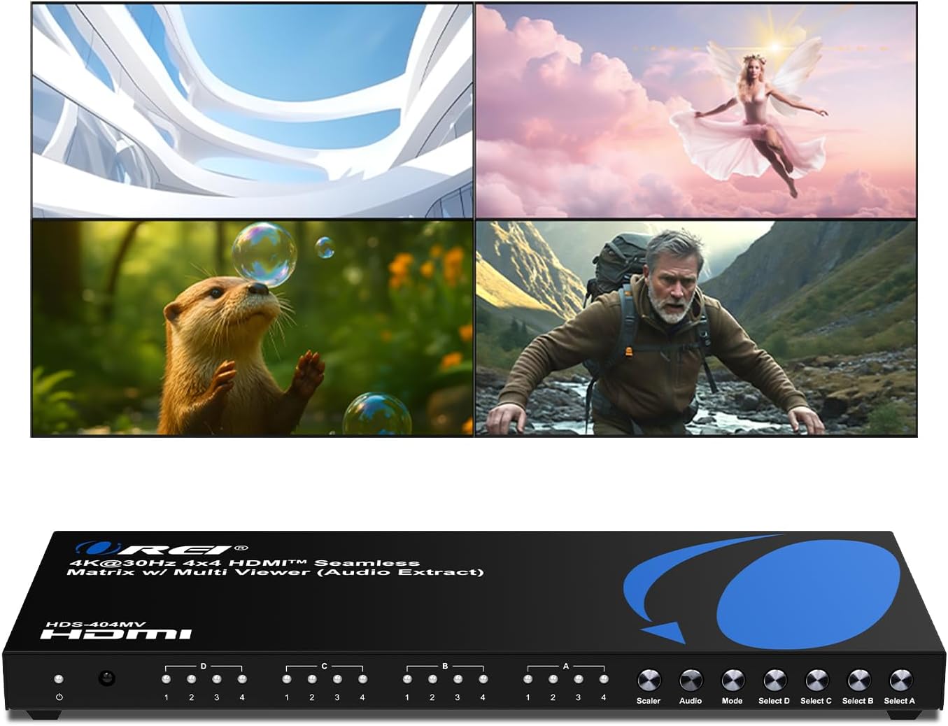 OREI Quad Multi HDMI Viewer 4x4 HDMI Matrix Switcher