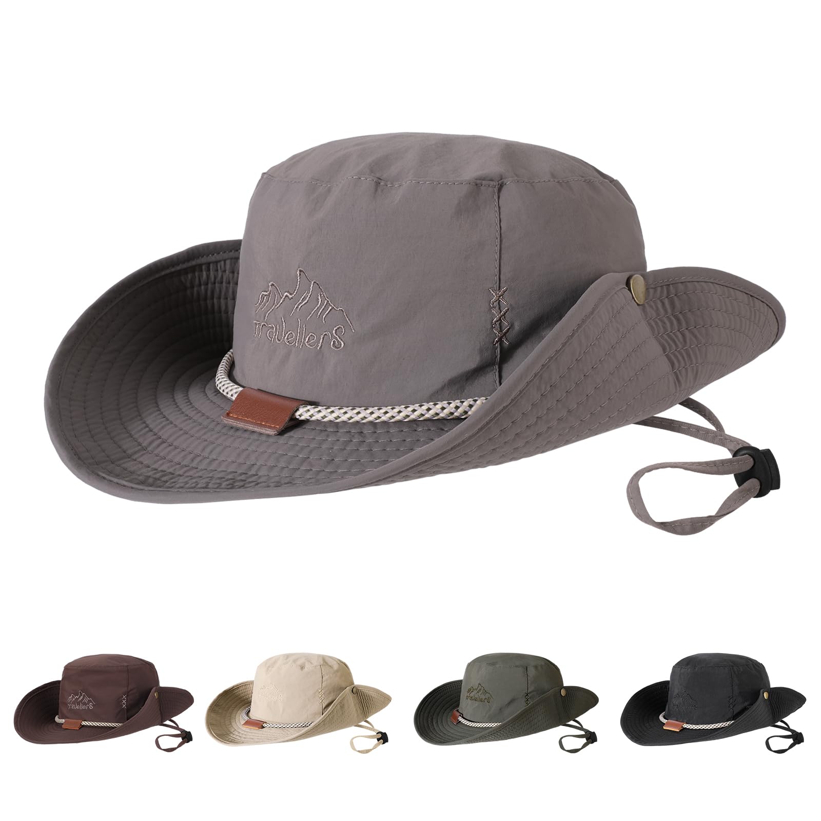 TAGVO Protección UV Sombrero de Pescador Sombrero para Pesca Hombre, Sombrero para el Sol Plegable ala Ancha Bucket Hat Sombrero de Safari Cuerda Trenzada Gorras de Senderismo Gorra de Sol de Jungla