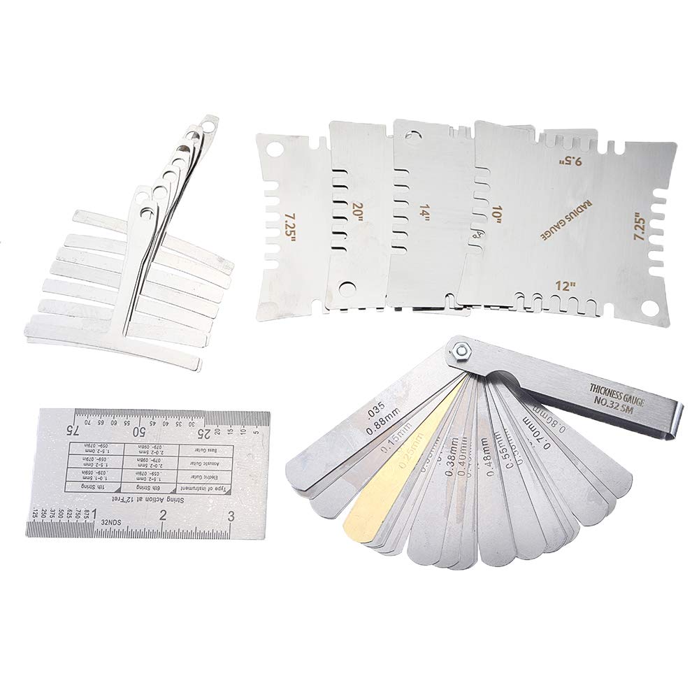 VIDOO 14 Pièces Wsmith Guitare Basse Chaîne Outils De Mesure Kit D'Outils Luthier 9 Règle en Forme De T 4 Règle Radiante 1 Règle De Hauteur De Chaîne