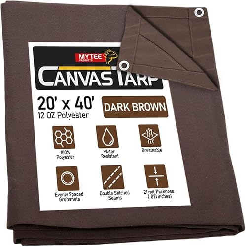 Miniatura 91 de Mytee Products Lona de lona marrón oscuro de 6 x 8 pies de 12 onzas, resistente al agua y transpirable, lonas resistentes, cubierta de lona