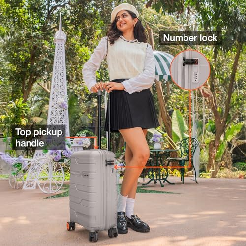 Image of Nasher Miles Paris Hardshell-Sided Polypropylene Cabin Luggage Grey 20 Inch |55Cm 8 Wheel Inline Trolley Bag, Small